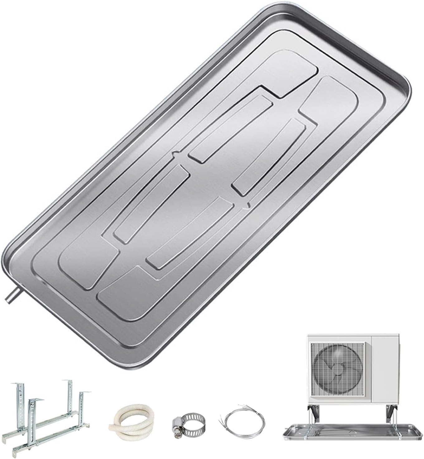 Stainless Steel AC Drip Pan - Portable Condensate Drain Tray with Brackets for Window Air Conditioners - Durable, Effective Water Collection & Drainage Solution