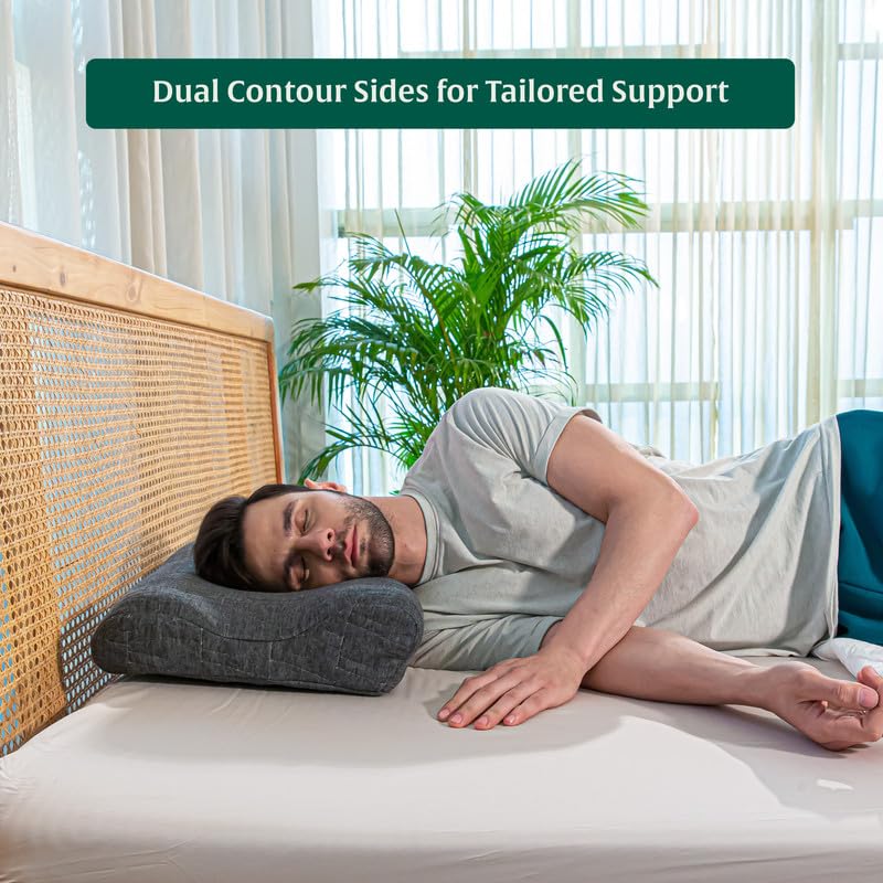 The White Willow Memory Foam Orthopaedic Extra Neck Support Bed Pillow for Sleeping with Removable Pillow Cover (22.5" L x 14" W x 4" H) Grey - Image 7 thumbnail