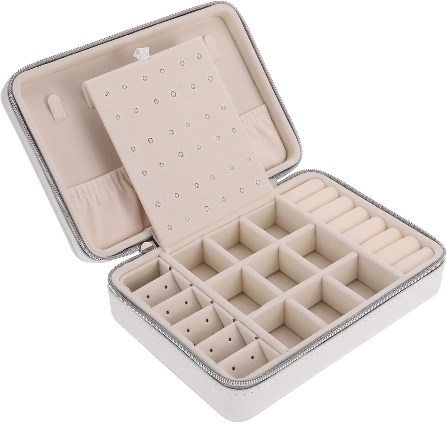 White Portable Jewelry Case Organizer for Rings and Earrings Travel