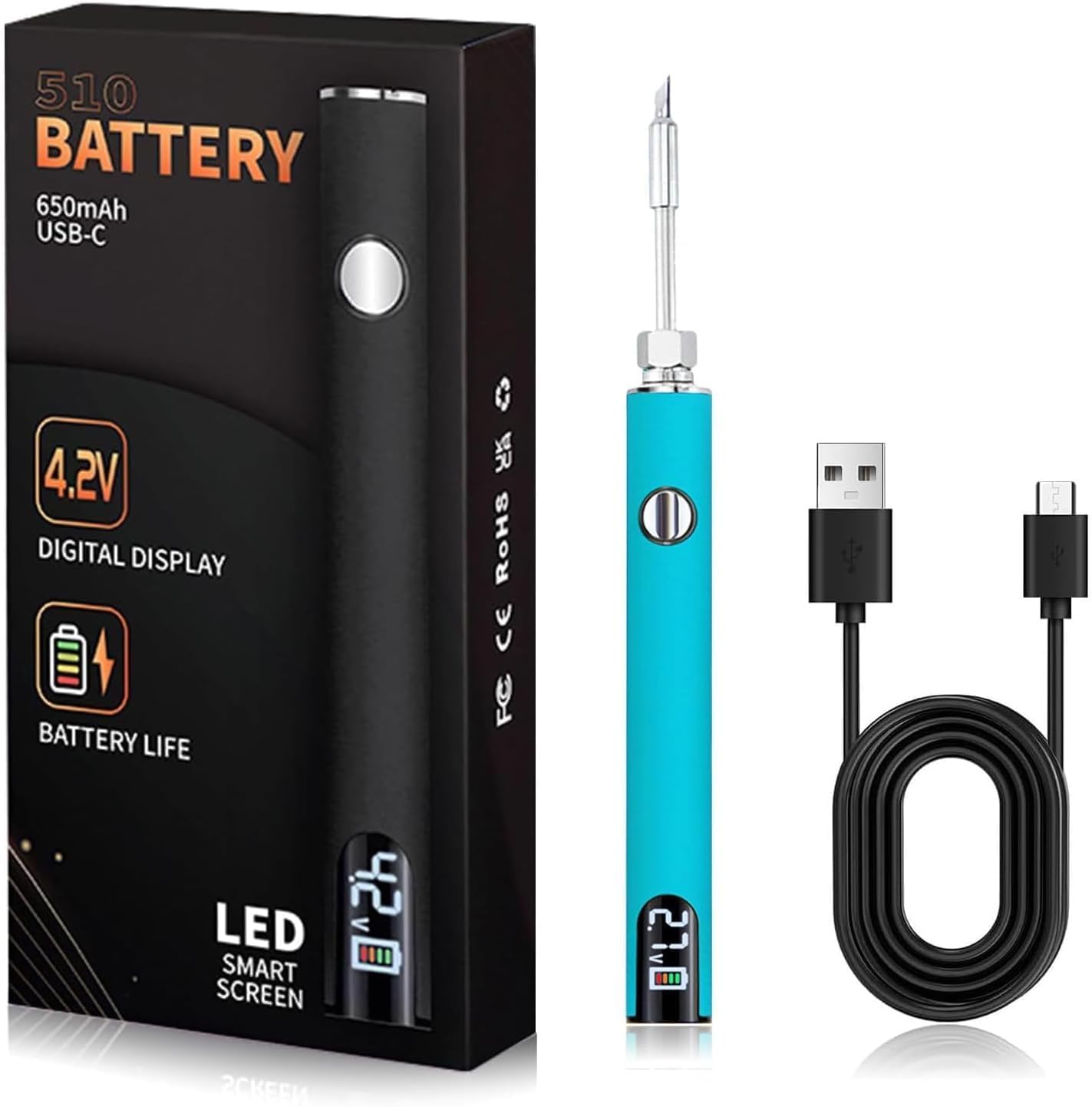 510 Thread Battery Cart Pen, Portable 650mAh Pen Adjustable Voltage