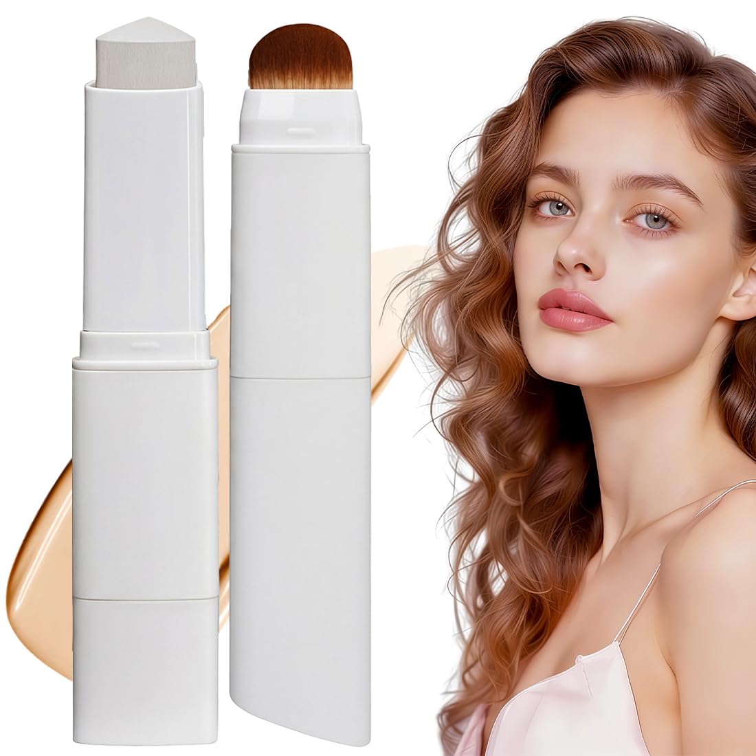 IWIDYA Base Maquillaje Barra Chartming Con Brocha,Crema Blanca Cambia De Color,Corrector Alta Cobertura,Resistente Agua Y Al Sudor,Base coreana,Consigue un maquillaje natural (Medium)-F