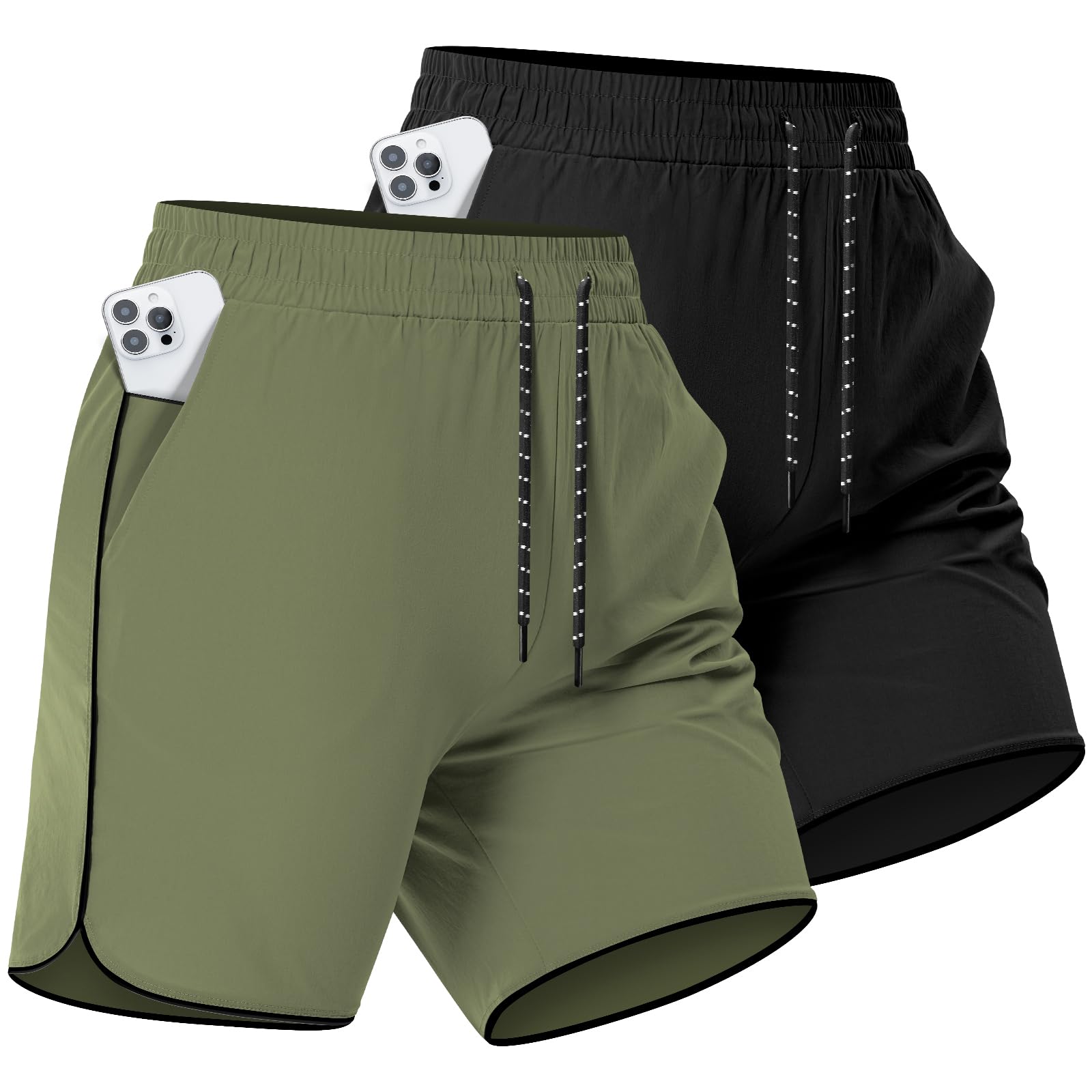 Y YERFONE 2 Pack Mens 5" Workout Athletic Shorts Quick Dry Gym Shorts with Pockets, Sports Exercise Running Shorts for Men