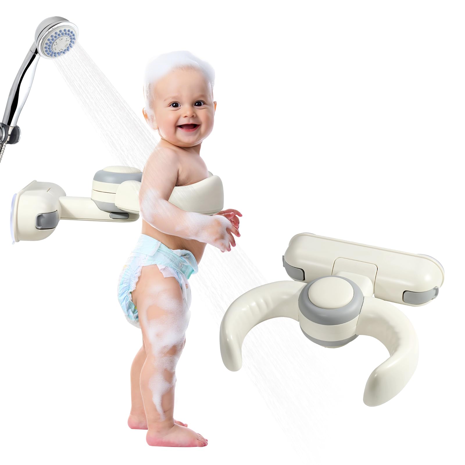 Orzbow Supporto Pieghevole per Vasca da Bagno per Bambini, Supporto Assistenza Bagno a Parete per 6-36 Mesi, Adatto a Tutte Le Superfici Lisce, a Prova di Muffa E Umidità, Regolabile, Grigio
