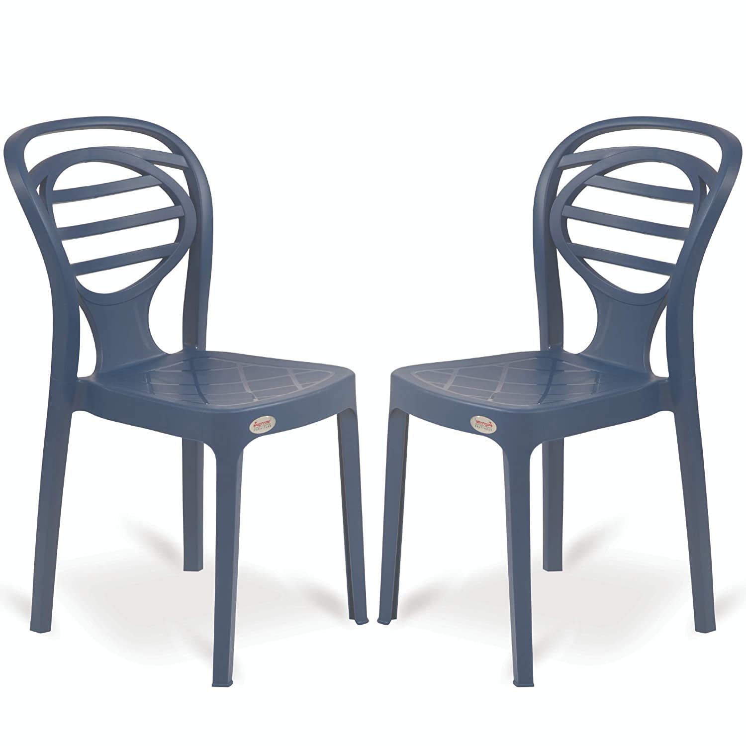 Supreme Oak Armless Plastic Chair for Home, Garden, Cafe and Office Indoor/Outdoor Use |Stackable Chairs|Patio Chairs for Balcony|Polypropylene Chair/Seating for Home (Colour:Navy Blue, Set of 2)