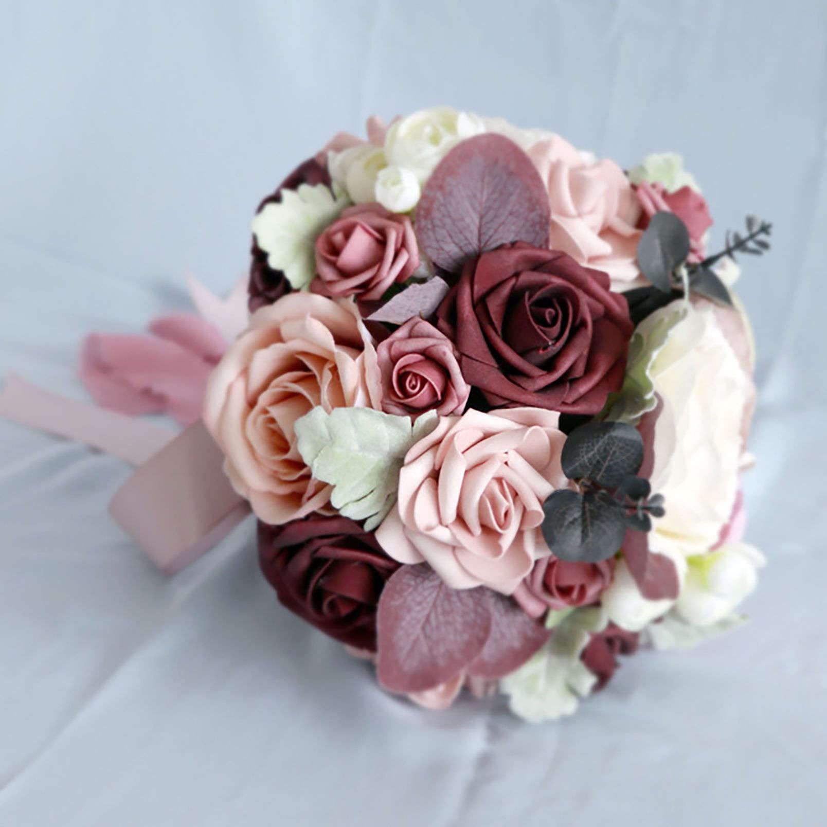 Bouquet da sposa rosa polveroso, bouquet da sposa con fiori artificiali da 11 pollici per la sposa, bouquet da lancio, per addio al nubilato e