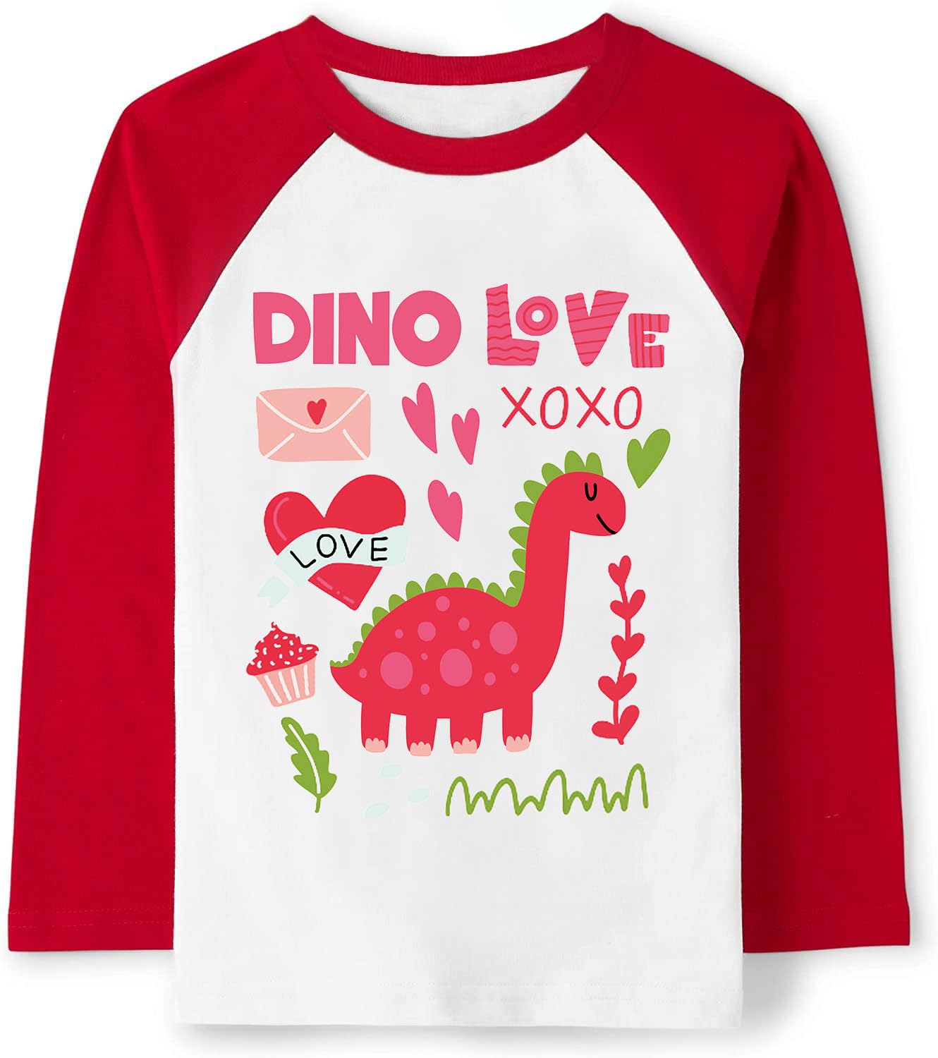 Tkria Boys Girls Valentine Shirts Raglan Long Sleeve Monster Truck Dinosaur Candy Love Heart Tops for Kids 2-10T
