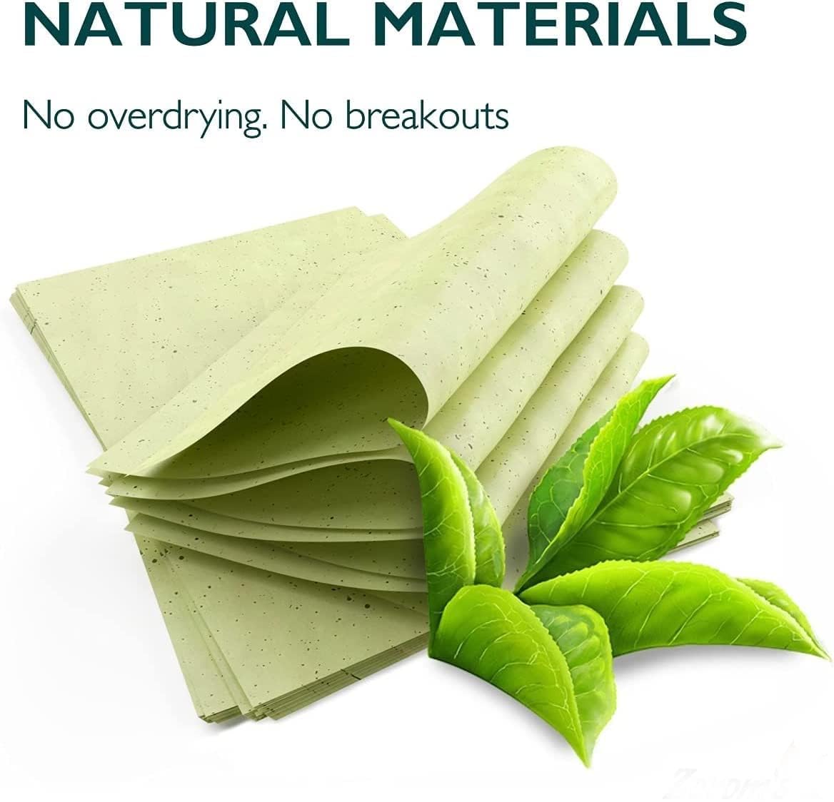 Lerfot Green Tea Infused Premium Oil Blotting Sheets - 100 Pcs Thick Facial Blotting Papers for Oily Skin, Acne Control, and Makeup-Friendly Shine Control - Portable Dispenser Pack for Women and Men