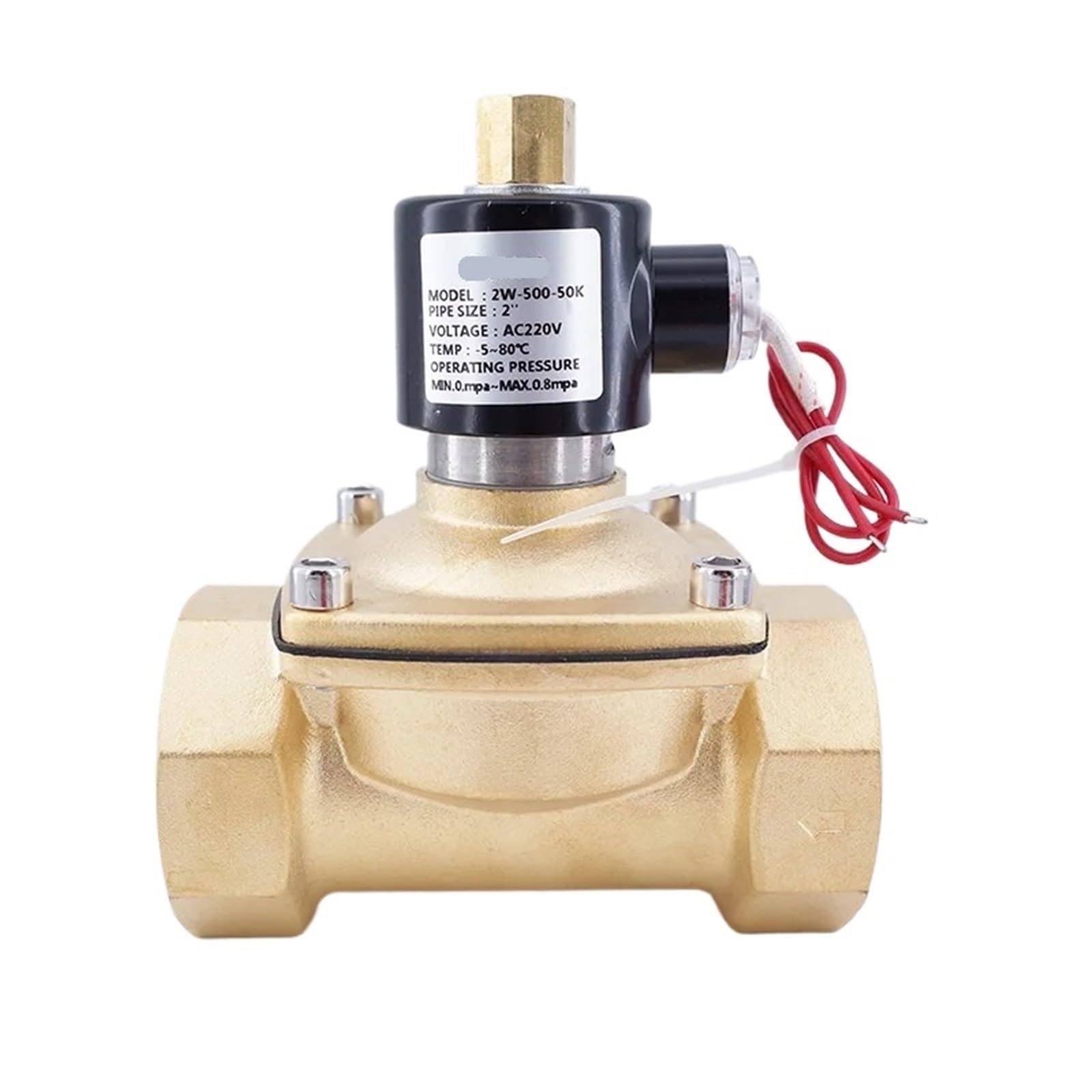 2 Way 0.1-1Mpa G1 1/2" Normally Open Brass Solenoid Valve(DN50,DC24V)