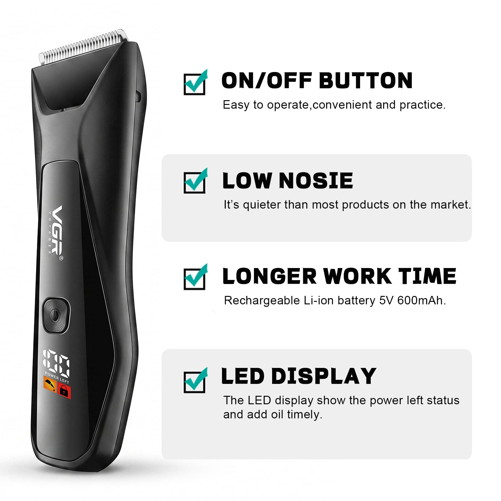 VGR 938 Rasoio Intimo e Rifinitore Corpo Uomo Senza Fili, Lame in Ceramica, Stazione di Ricarica, Display Digitale LED, Luce Integrata, Impermeabile IPX7, Rasoi Elettrici per Igiene Personale, Nero