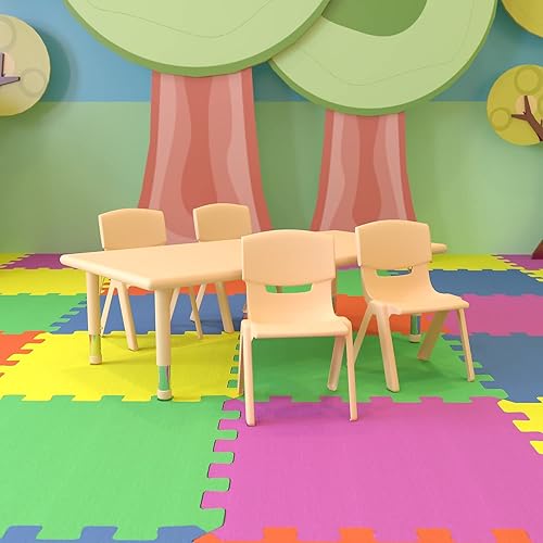 Miniatura 8 de Flash Furniture Emmy - Juego de mesa rectangular de plástico natural de 24 pulgadas de ancho x 48 pulgadas de largo, con 4 sillas