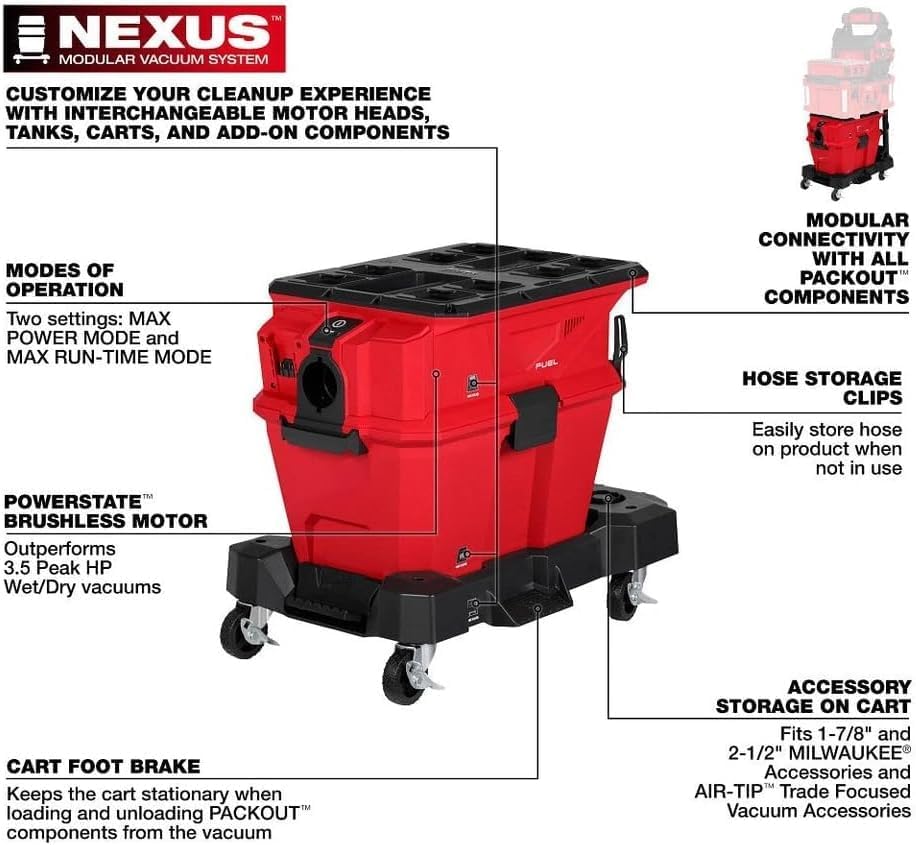 Compatible for use with Milwaukee 0915-20 M18 Fuel 18V Nexus 6 Gallon Wet/Dry Vacuum PACKOUT - Bare Tool