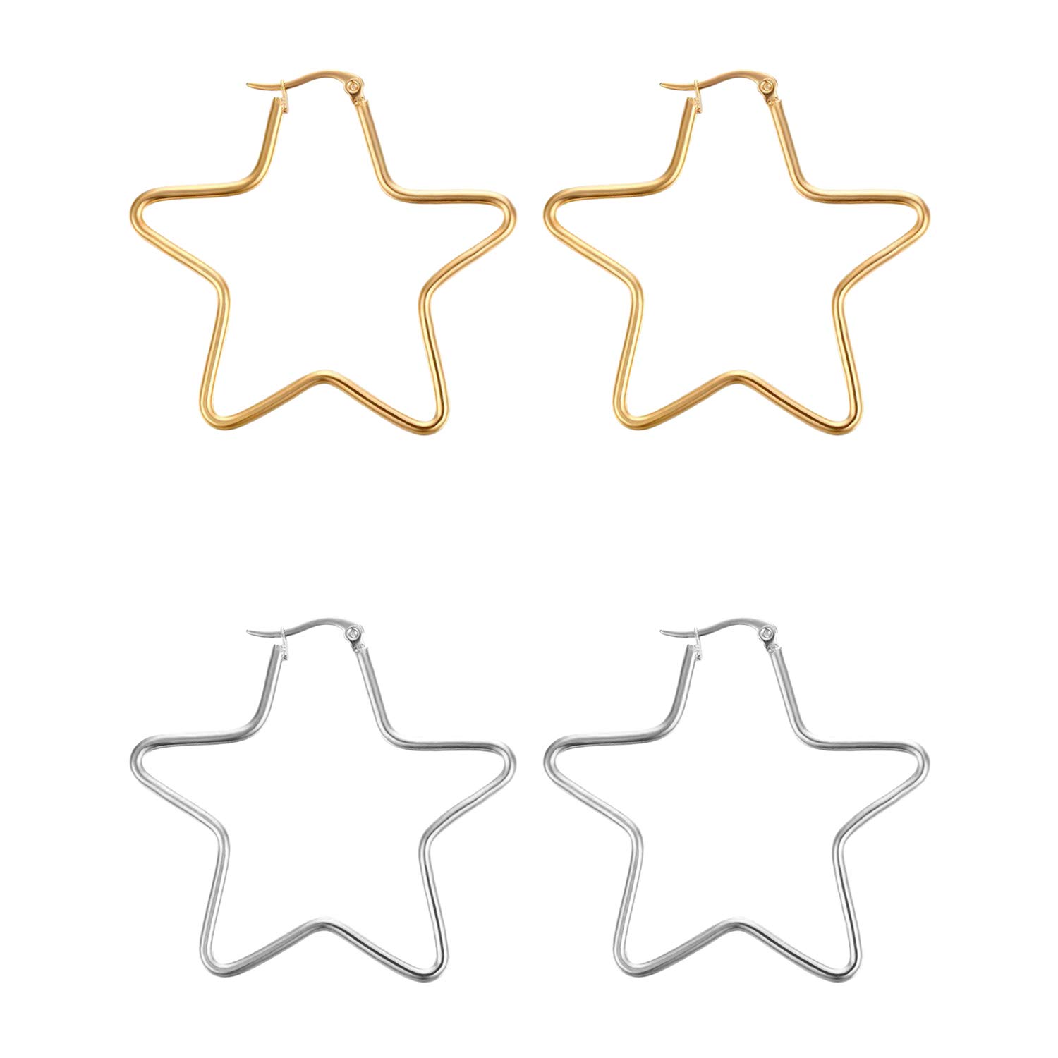 Pendientes de aro Cupimatch sin alergias con diseño de pentagrama que no se oscurecen 6