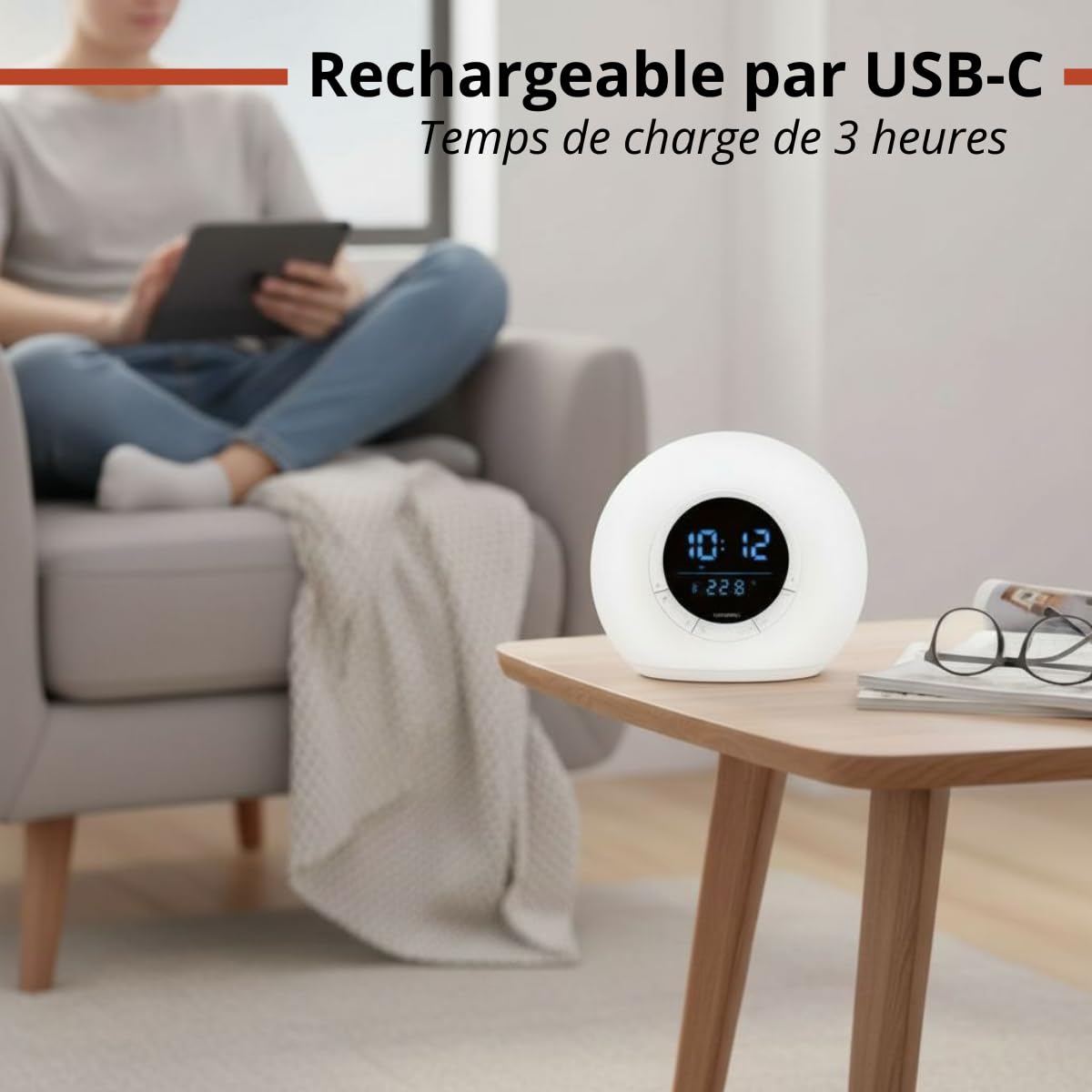 Grundig Réveil Lumineux – Réveil Connecté avec Radio et Bluetooth – Lampe avec Écran LED – Lampe de Chevet – Blanc