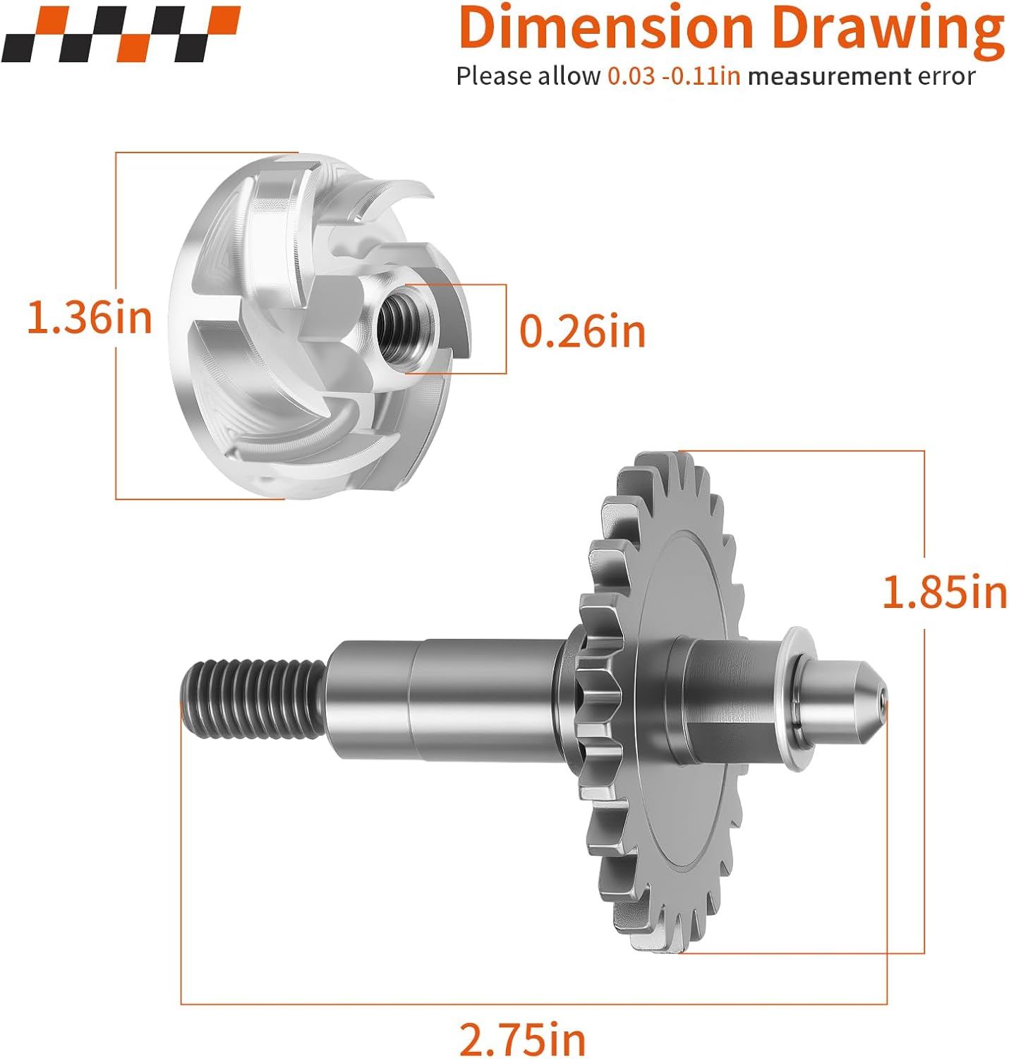 Water Pump Impeller w/Shaft Gear For Yamaha YZ65 2018-2024 YZ85 2002-2024 YZ125PSK/RSK 2002-2003 5PA-12451-00-00 5PA-12459-00-00