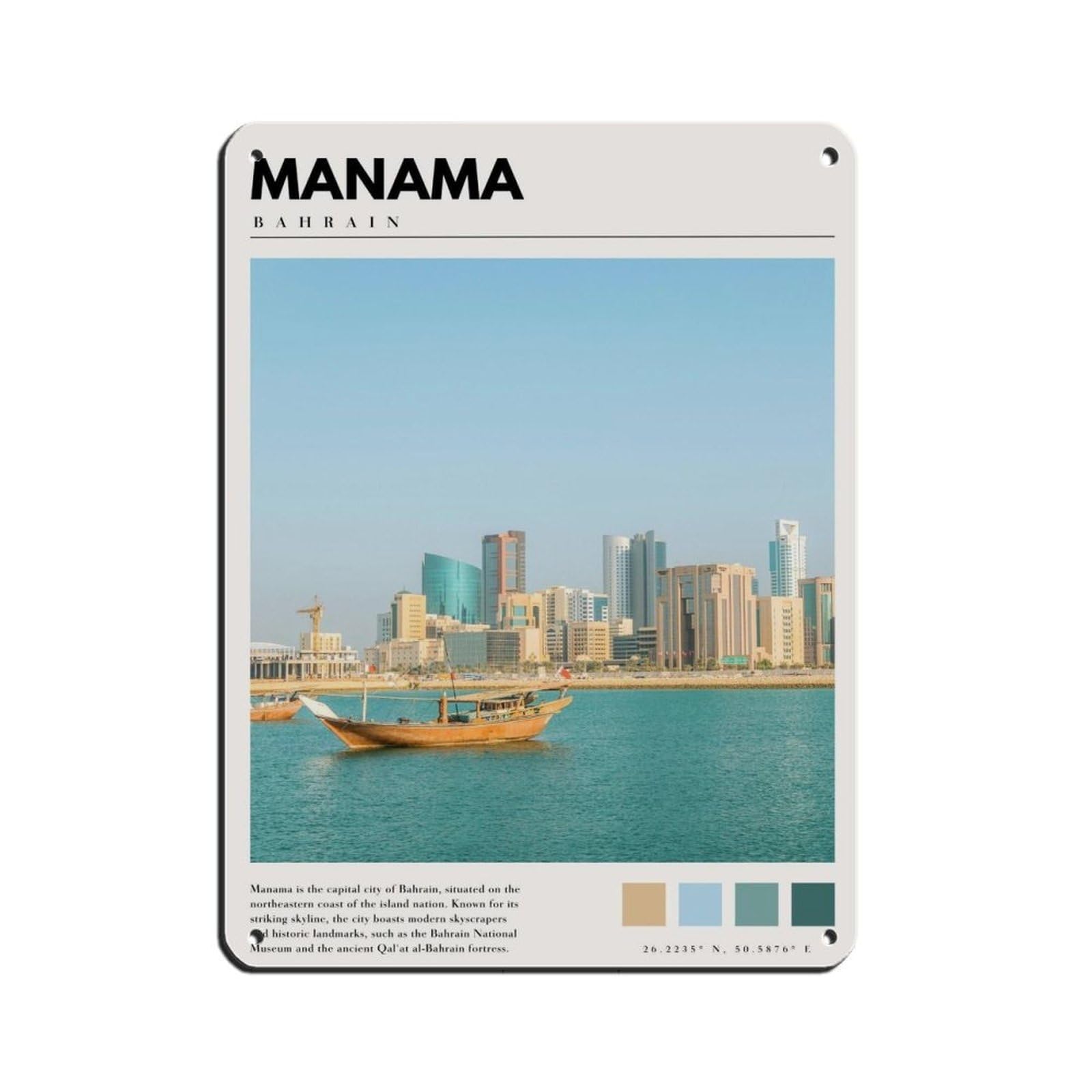Manama Bahrain Poster Manama Art Tin Sign Vintage Metal Pub Club Cafe Bar Home Wall Art Decoration Poster Retro 12x16inch(30x40cm)
