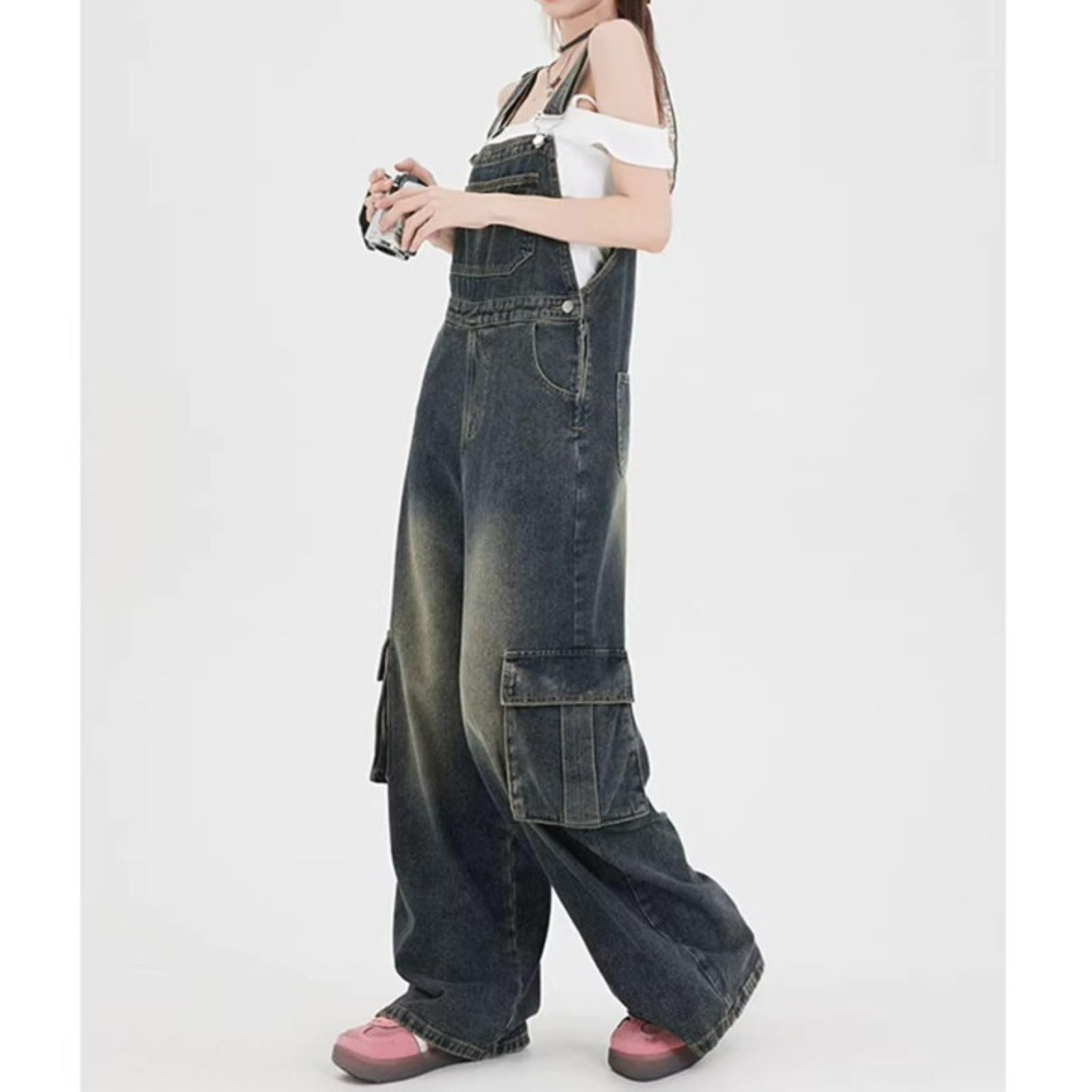 Damskie Kombinezony Jeansowe W Stylu Vintage O LuźNym Kroju Modny ChłOpak Z Prostymi Nogawkami DżInsowy Kombinezon