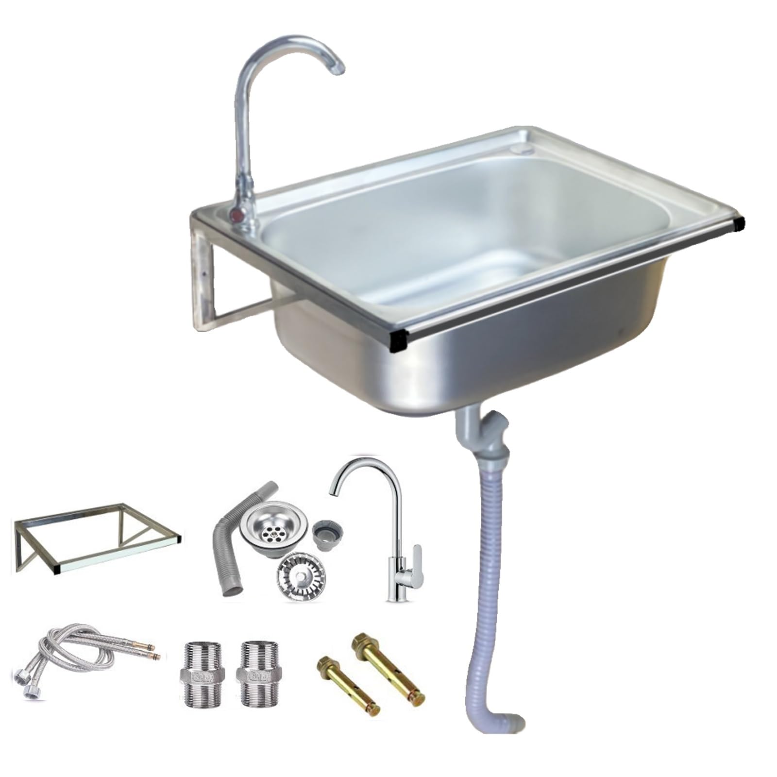 Évier Utilitaire Commercial avec Robinet col de Cygne et kit de vidange, cuve Murale en Acier Inoxydable pour Garage, hôtel, buanderie, Lavage des Mains