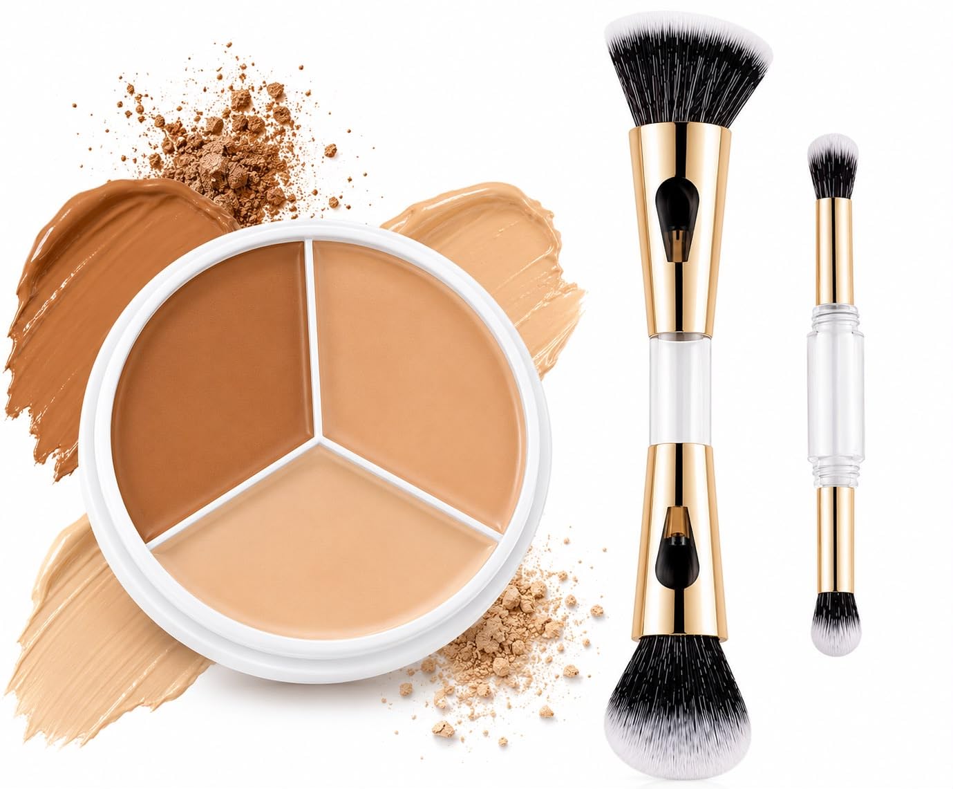 3-Shade Concealer Palette with Dual-Ended Makeup Brushes Set | Contour & Highlight, Full Coverage, Dual-Ended Brushes, Blendable Formula, Face Contouring-image-31