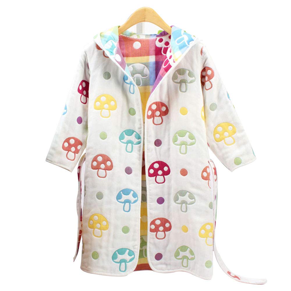 Accappatoio per Bambini Senza Cuciture in Garza di Cotone a 6 Strati, Modello a Forma di Fungo a Fumetti, Accappatoi con Cappuccio da Bambino