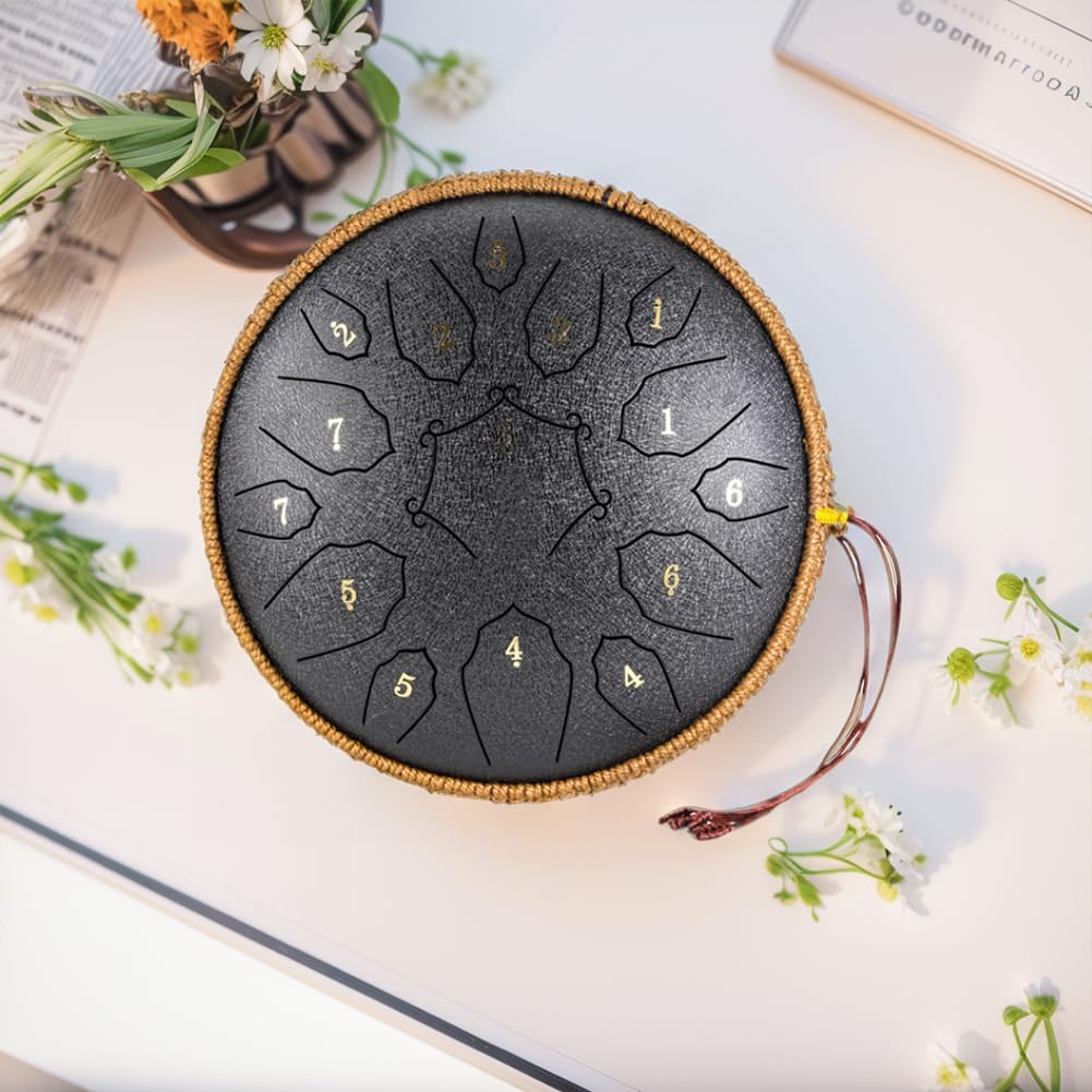 12 Inch Steel Tongue Drum with Handbag Drumsticks 15 Notes Percussion Musical Instrument Yoga Meditation Sound Healing Child Beginner Hand Drum