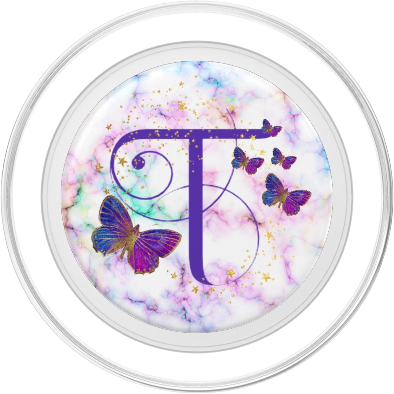 Purple Butterfly Letter T Initial Personalized Monogram PopSockets PopGrip for MagSafe