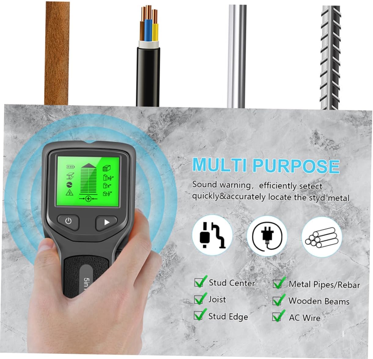 POPETPOP Wall Scanner and Metal Detector with LCD Display Quickly Detects Wood Metal and Wires Hidden in Walls Floors and Ceilings for Home Improvement Projects
