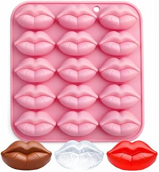 Hot Lips Silicone Mold, 15 Cavity Lips Soap Mold, 3D Sexy Lips Silicone Mold for Valentine Wedding Party Supplies, Lips Chocolate Mold for Cake Candy Cupcake Candle Bath Bomb Lotion Bar