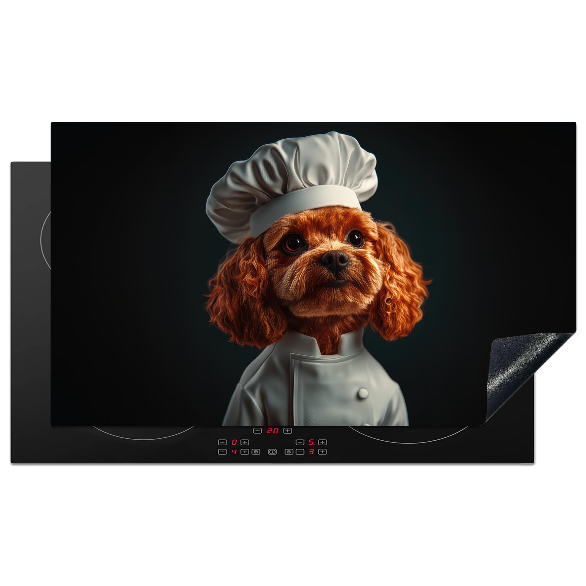 KitchenYeah© Induction Hob Cover Protector Mat 20.5"x35.9" / 91.2x52 cm Kitchen Universal Ceramic Covers for Electric Cookers Vinyl Brown - Chefs Hat - Dog