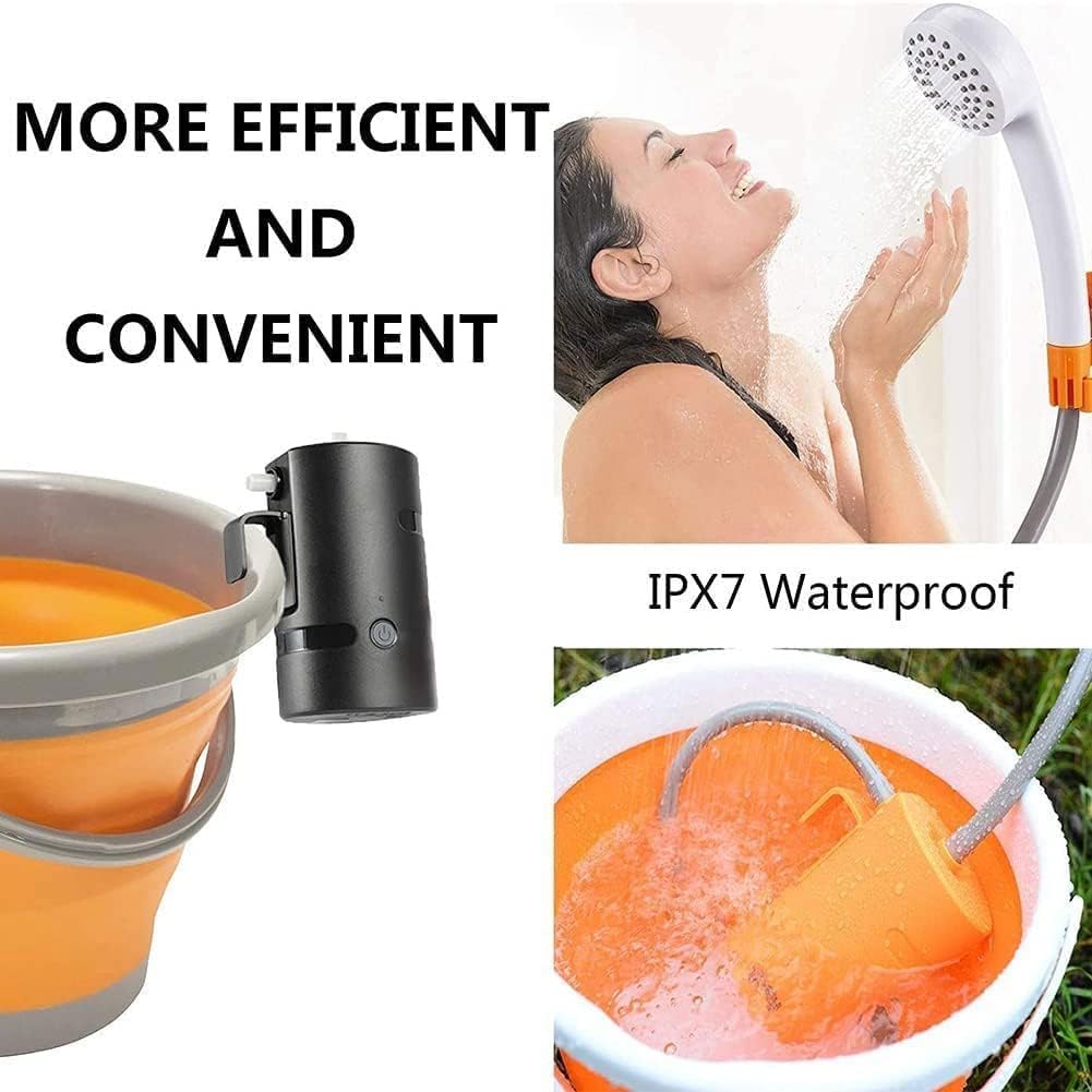 Portable Outdoor Shower, Camp Shower with 3 LED Lights,Battery Powered Camping Shower Pump,Waterproof &USB Rechargeable 2 Flow Mode,for Hiking/Outdoor, Travel, Beach, Pet, Flowering