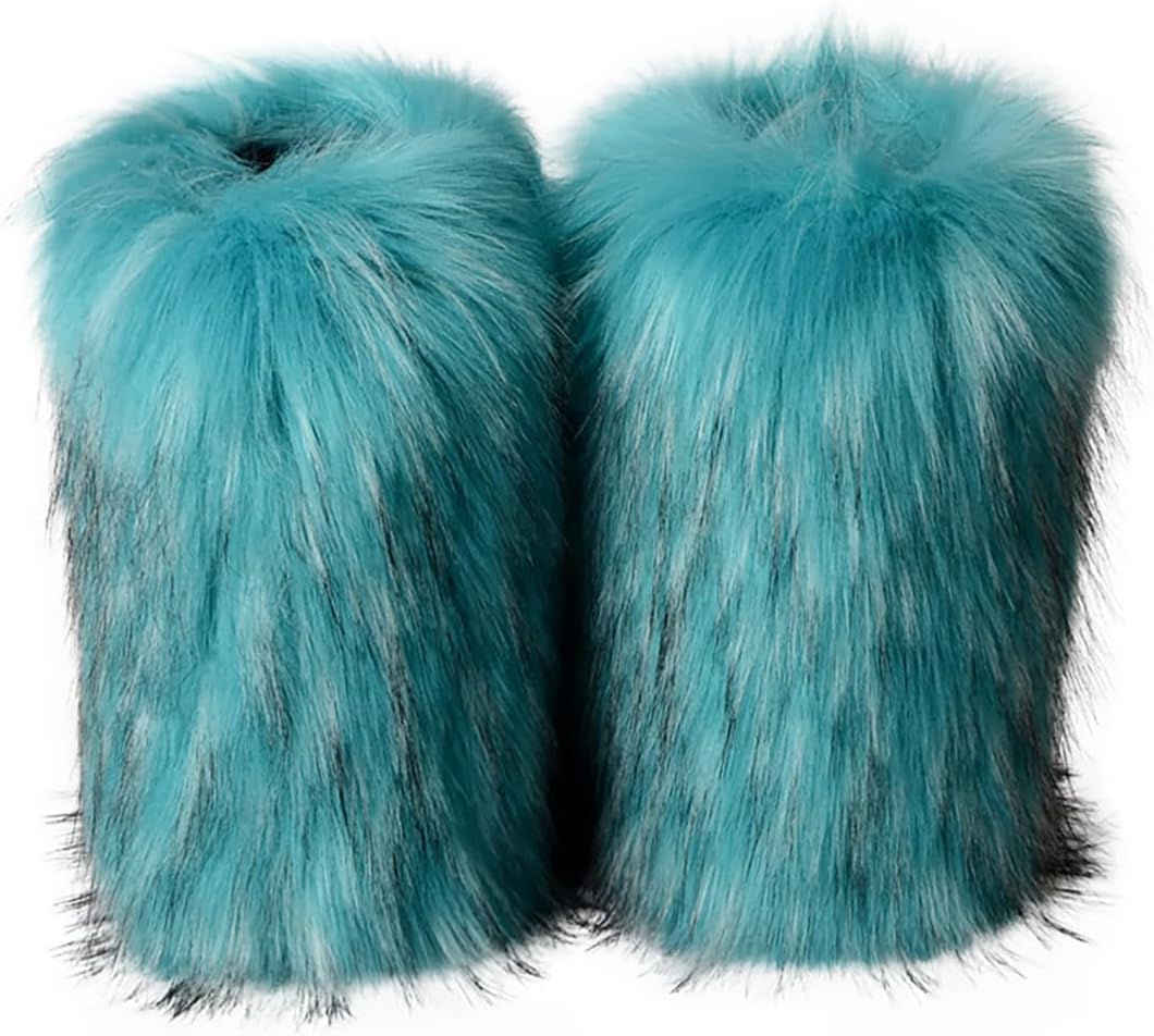 Eosxrp Furry Faux Fur Boots Women's Winter Shoes Woman Fluffy Warm Snow Boots Mid-Calf Comfortable Outdoor Flat