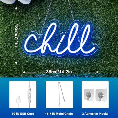Image of Chill Neon Sign Blue Dimmable Wall Light Gift for Game Room Decoration | 14in*7in,Adjustable brightness (5 levels),Powered by USB,Applicable to Bar,Pub,Club,Party,Wedding,Engagement,Bedroom