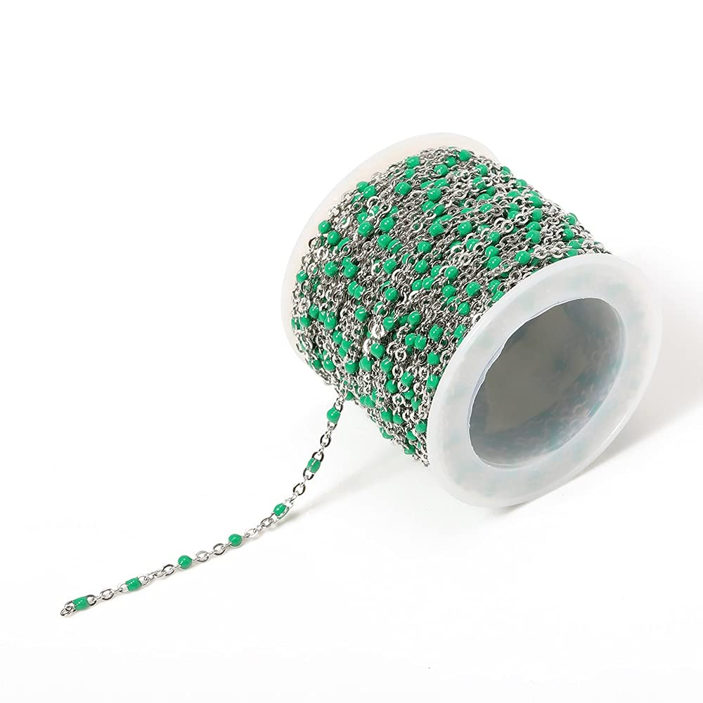 Chaîne à perles en acier inoxydable 2m vert émail pour création bijoux diy