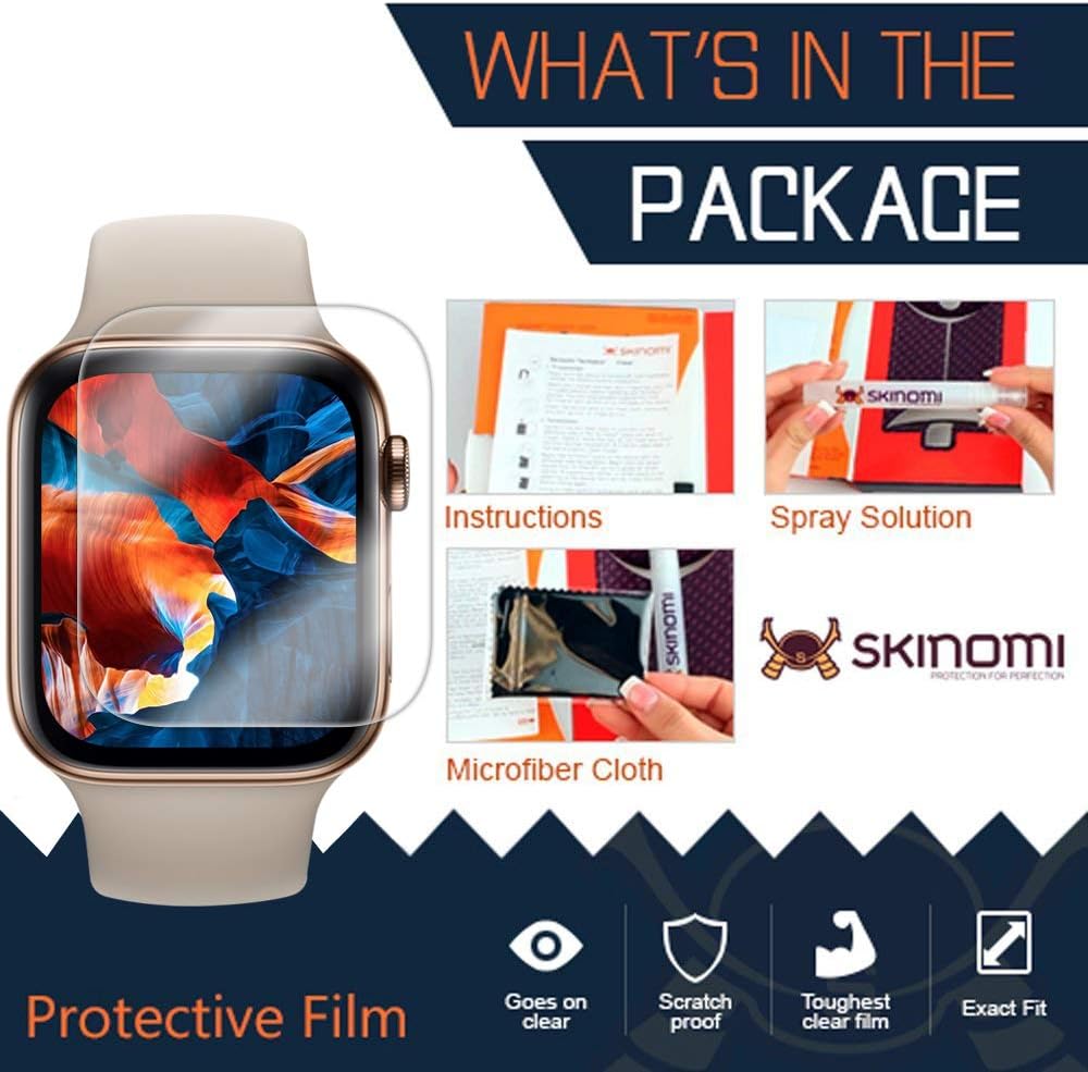 Skinomi TechSkin [6-Pack] (Slim Design) Clear Screen Protector for Apple Watch Series 4 (40mm) Anti-Bubble HD TPU Film