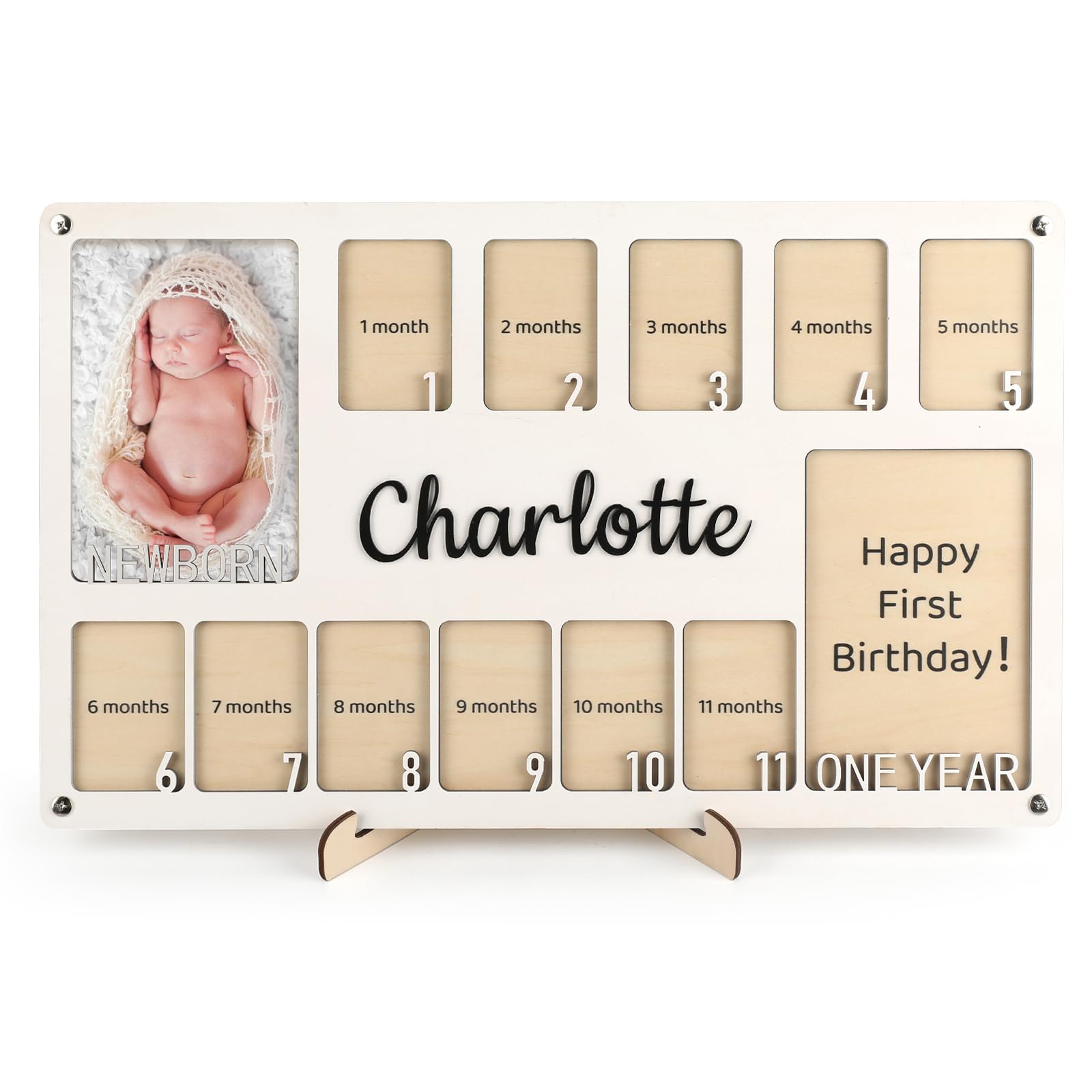 My First Year Photo Frame & Board - Personalized Baby Milestone Keepsake | 12 Month Photo Display from Newborn to 1st Birthday |Nursery Wall Art& Gift