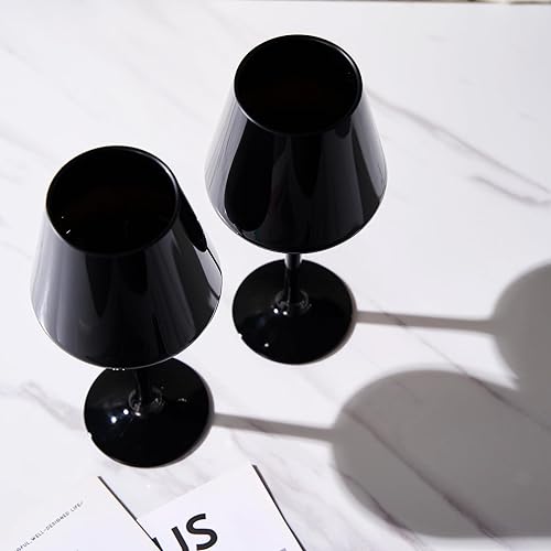Miniatura 8 de Copas de vino de plástico irrompible de estilo europeo, juego de 2 vasos de vino acrílicos, color negro irrompible, irrompible, sin BPA,