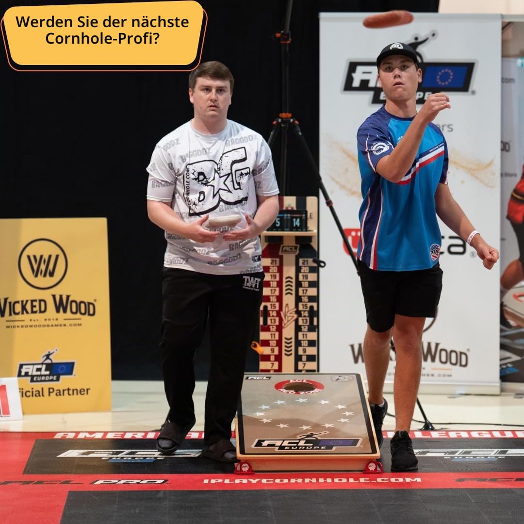 Wicked Wood Games ACL Rec Cornhole-Taschen, 2er-Set, beidseitig, für perfekten Rutsch und Griff, schwarz und orange