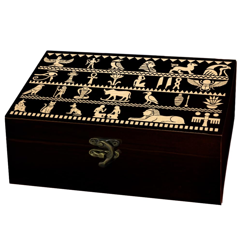 arricraft Many Egyptian Rectangle Divination Wood Storage Box with Lid