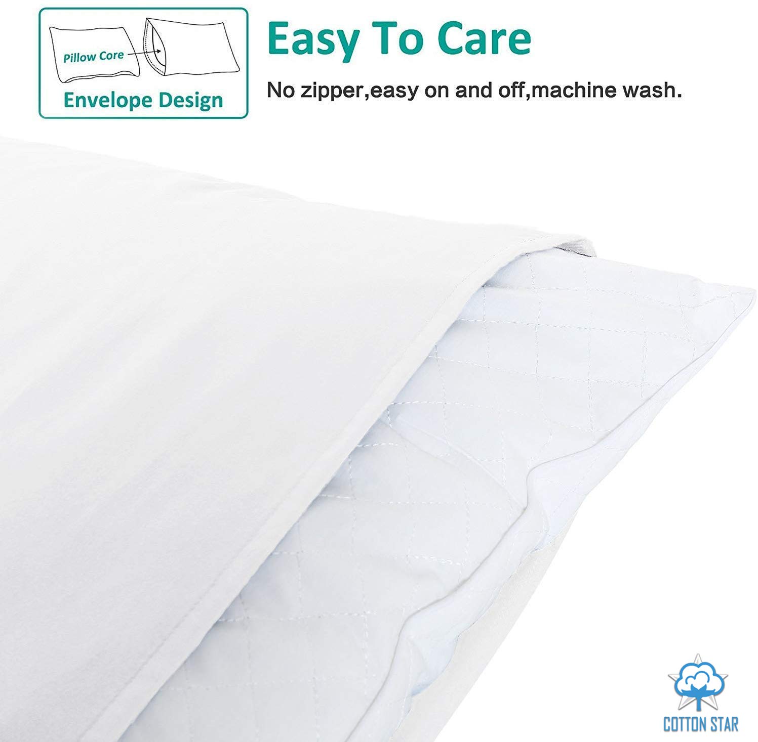 Cotton Star - Fundas de almohada de algodón 100% orgánico de 600 hilos, color blanco
