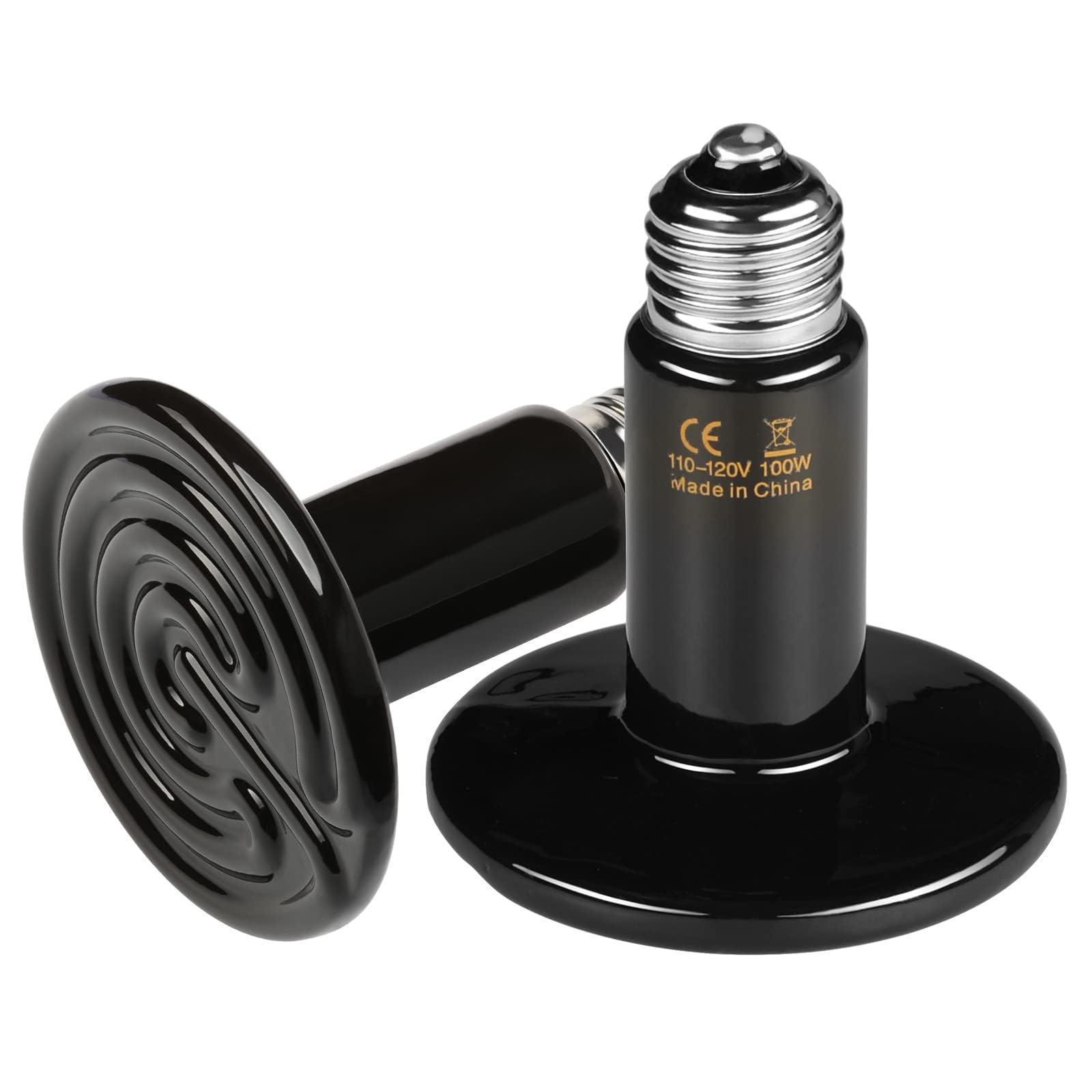 HealSmart Reptile Heat Lamp 100W 2-Pack Ceramic Heat Emitter, No Light Emitting Heat Bulbs for Amphibian Pet Brooder Coop Incubating Chicken, Lizard Bearded Dragon Turtle Snake Terrarium, Black