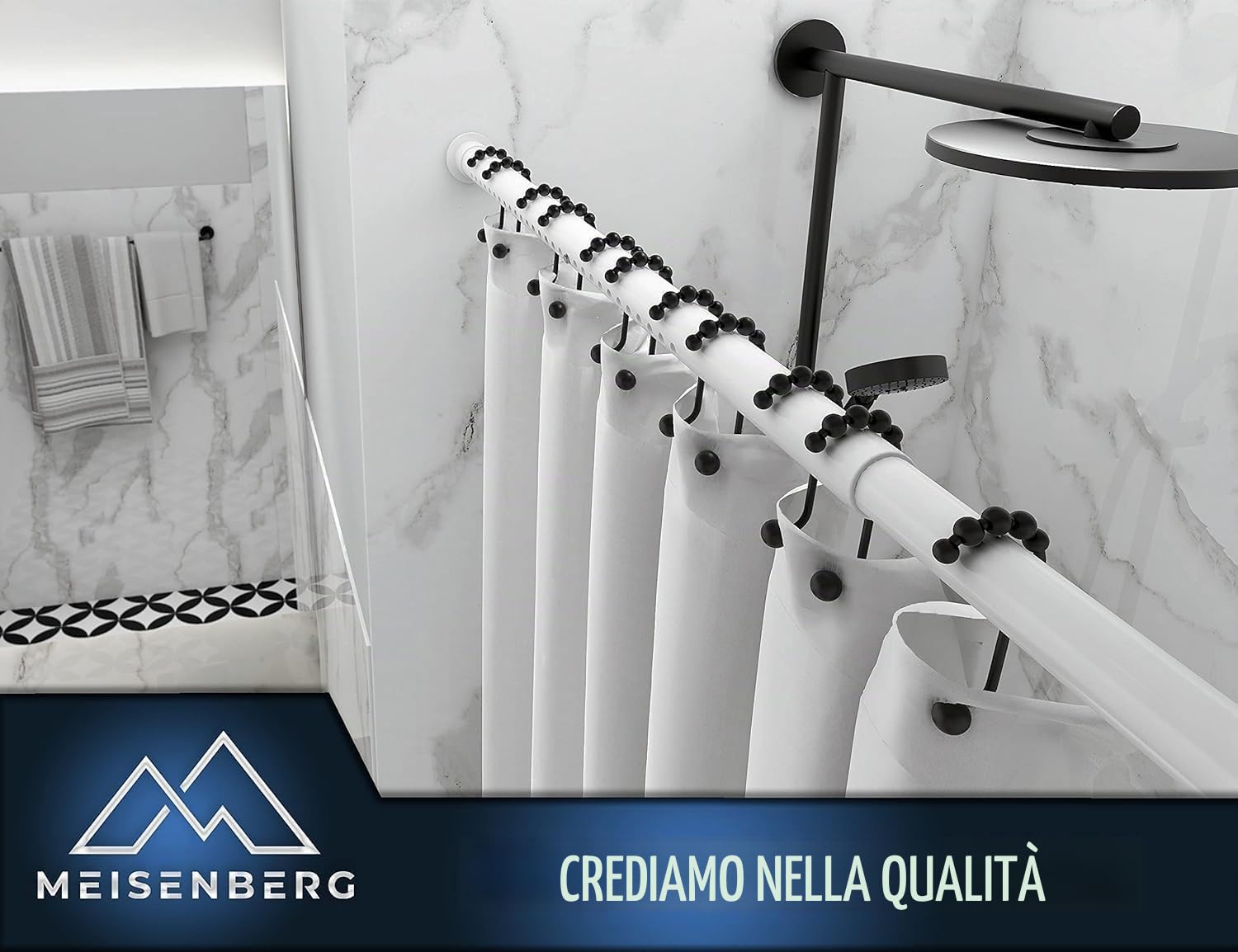 MEISENBERG Bastone Tenda a Pressione, Aste per Tende Senza Forare per Finestre, Doccia, Terrazza e Parete Divisoria 260-310 cm, Bianco, Ø 32 mm