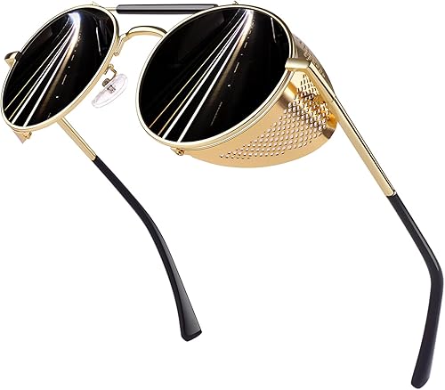 Retro Round Polarized Steampunk Sunglasses Men Women Side Shield Goggles Gothic S92-ADVANCED POLARIZED