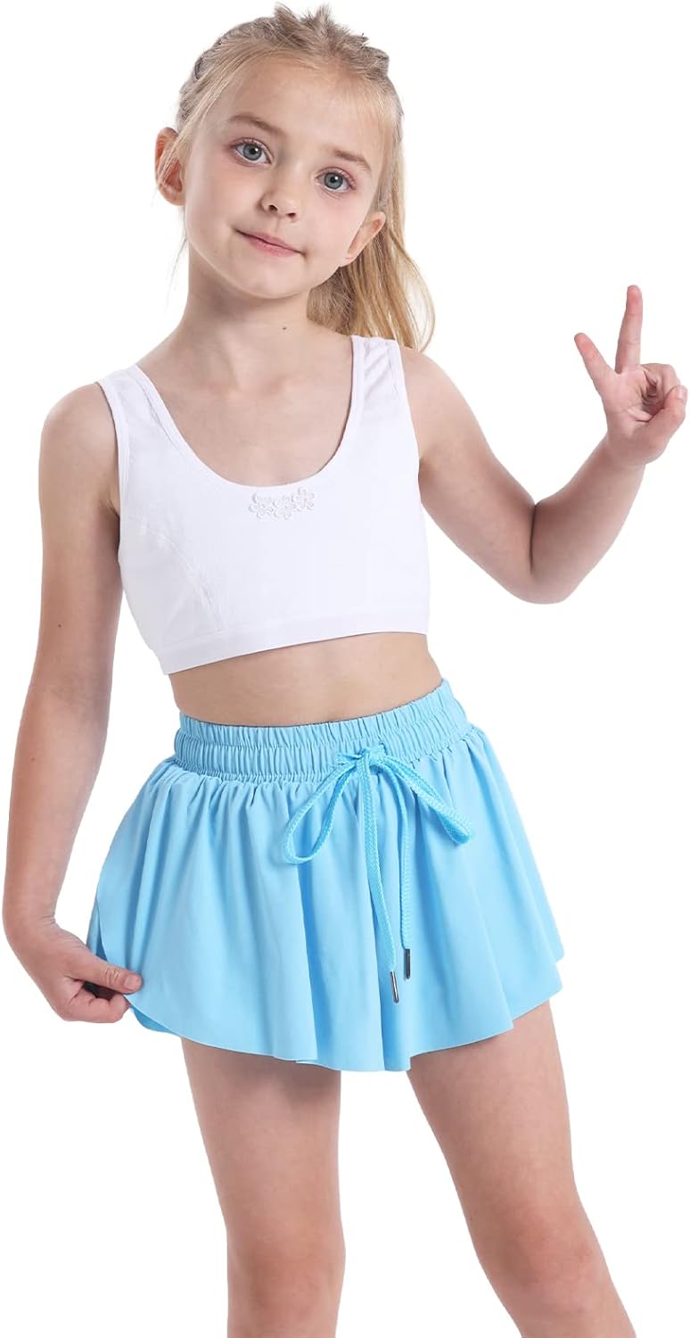 Girls Flowy Skirt Shorts Preppy Shorts 2 in 1 Butterfly Running Shorts with Pockets for Dance School Wear Gym Fitness Sleep - Image 2
