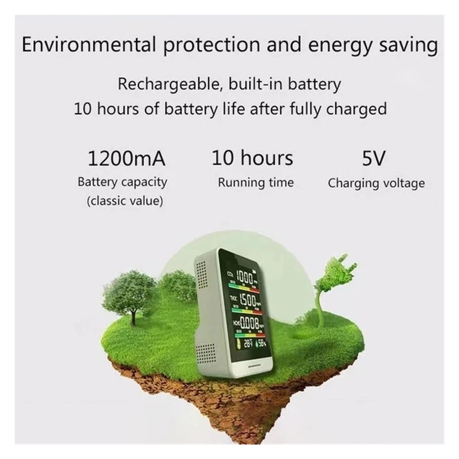 Medidor Digital De CO2 5 En 1, Sensor Temperatura Y Humedad, Monitor Calidad del Aire, Detector Dióxido Carbono TVOC HCHO