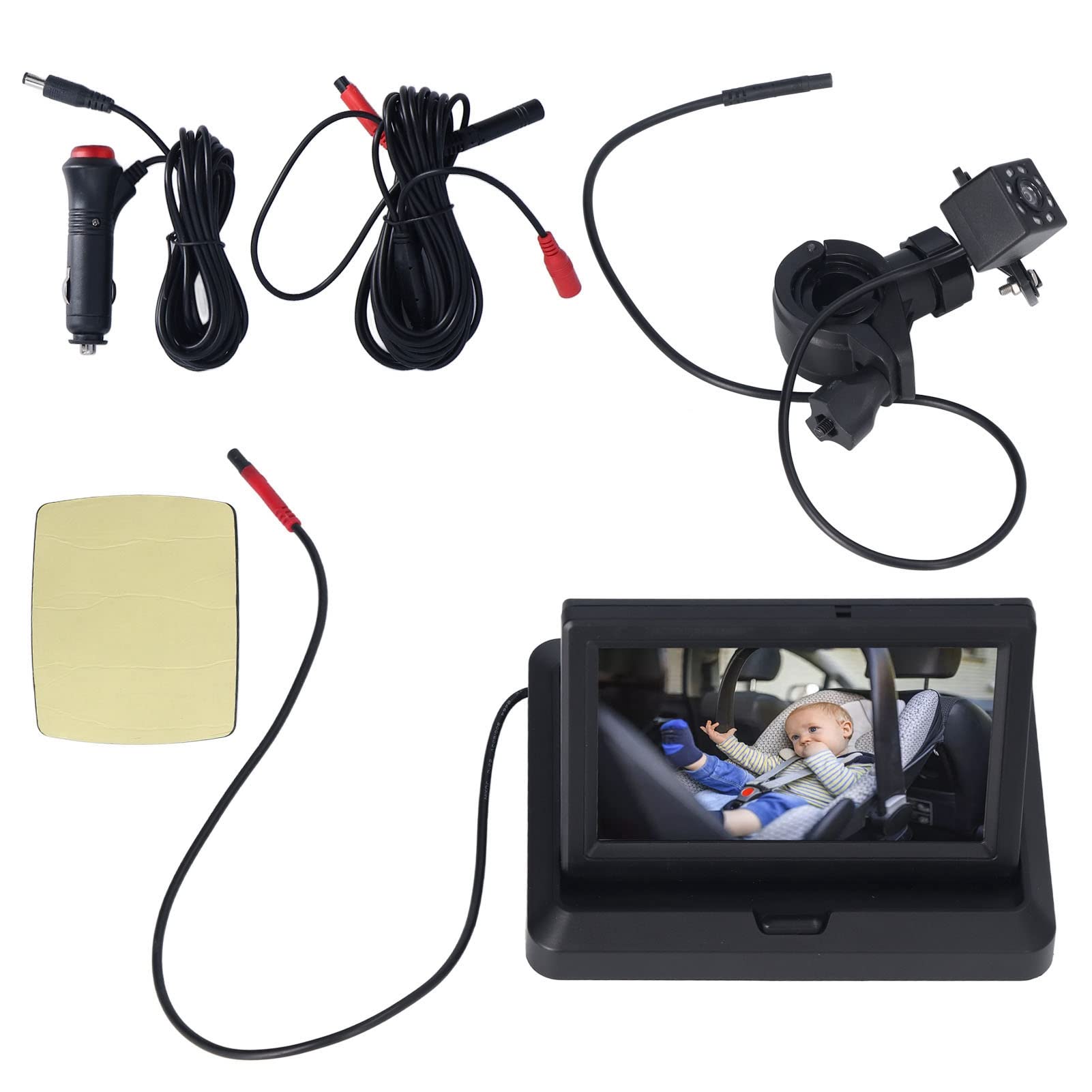 Caméra Voiture Bébé Réglable Clair Lumière Grand Angle Arrière Caméra de Siège pour Bébé Sécurité Clarté Angle Stable Matière Plastique Installation Facile Vision Nocturne (5,0 Pouces)