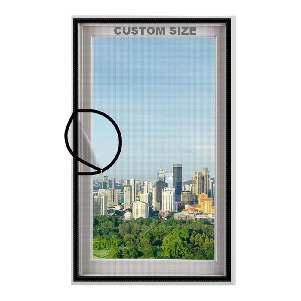 Custom Size Window Screen Mesh, Fly Screens for Windows, Universal Fiberglass Window Screen, Cat Window Protection, Mosquito Insect Mesh with Self-Adhesive Tapes