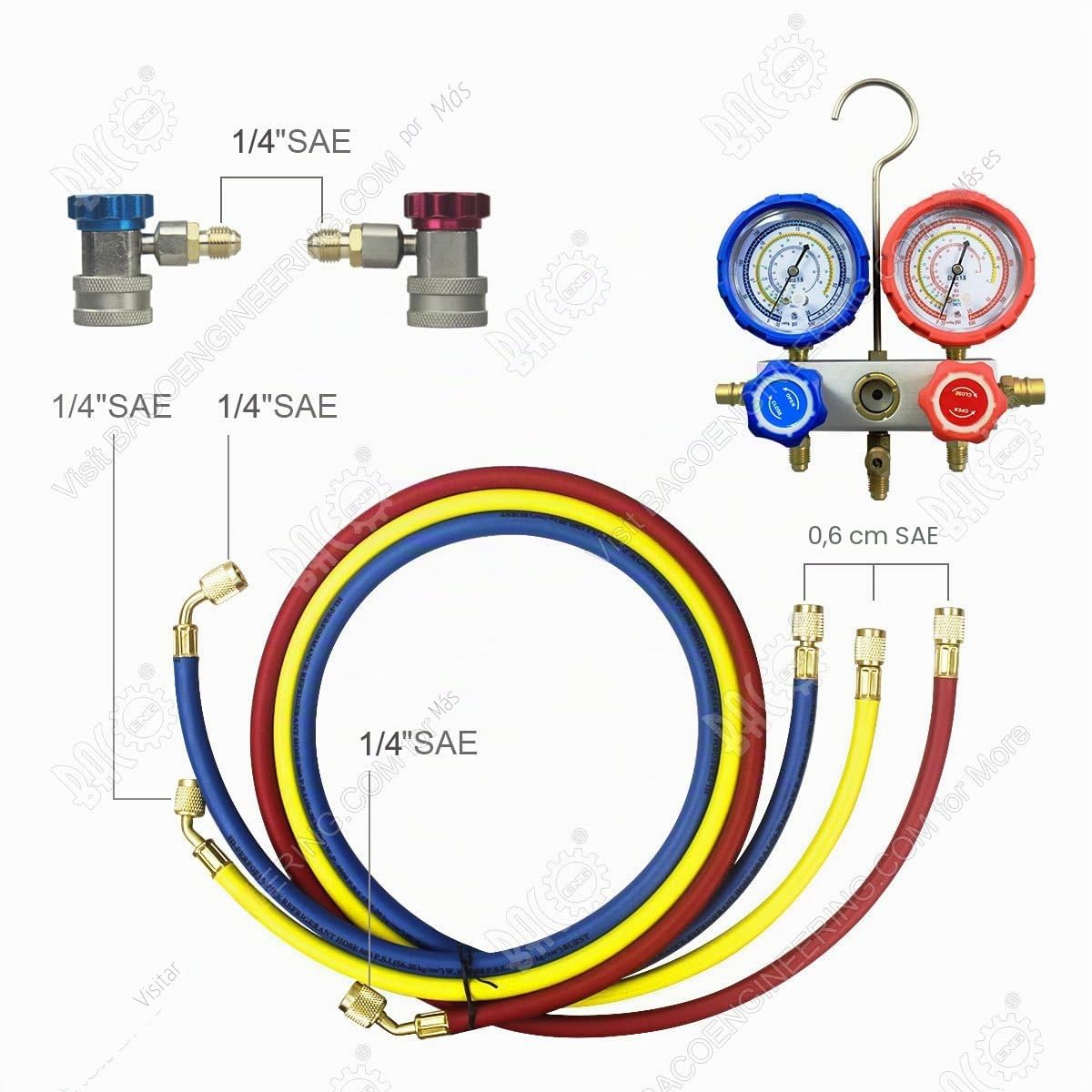 BACOENG Bomba de Vacío con Manometros Aire Acondicionado, Kit Carga Aire Acondicionado Coche Ideal para HVAC/Auto AC Diagnósticos R134A R410A R407C
