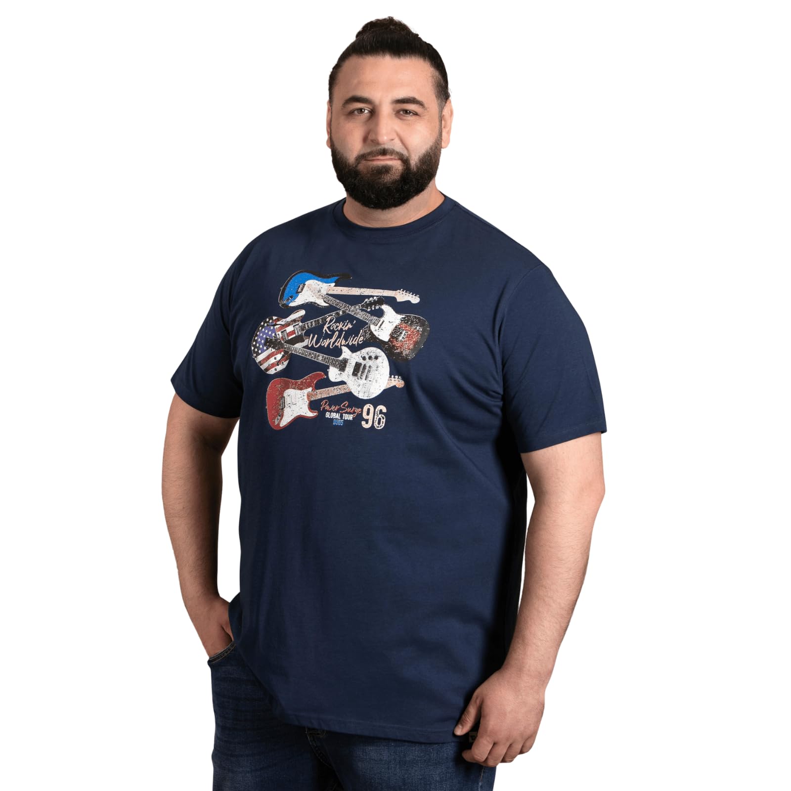 D555 Men's Blue T Shirt Guitar Short Sleeve Crew Neck Top Plus Size 2XL-6Xl Liverpool (Uk, Alpha, Xxl, Plus, Regular, )