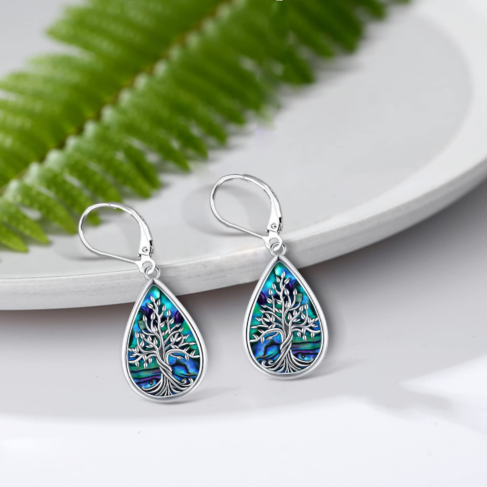 Eusense Orecchino con albero della vita Orecchini in argento 925 con conchiglia di abalone Orecchini pendenti Gioielli Regalo per donne ragazze