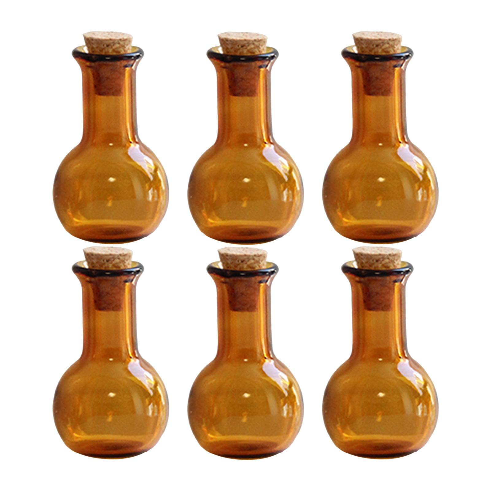 WOVEBIUS 6x Mini Glass Bottles with Cork Stopper Little Vials Drifting Bottle Tawny,18x30mm