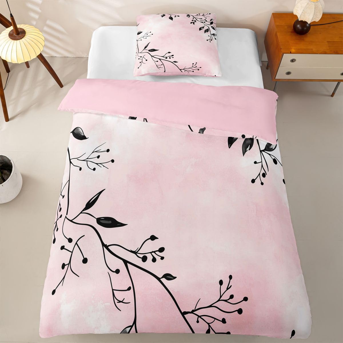 Homewish Kirschblüten Microfaser Bettwäsche 135x200 4teilig